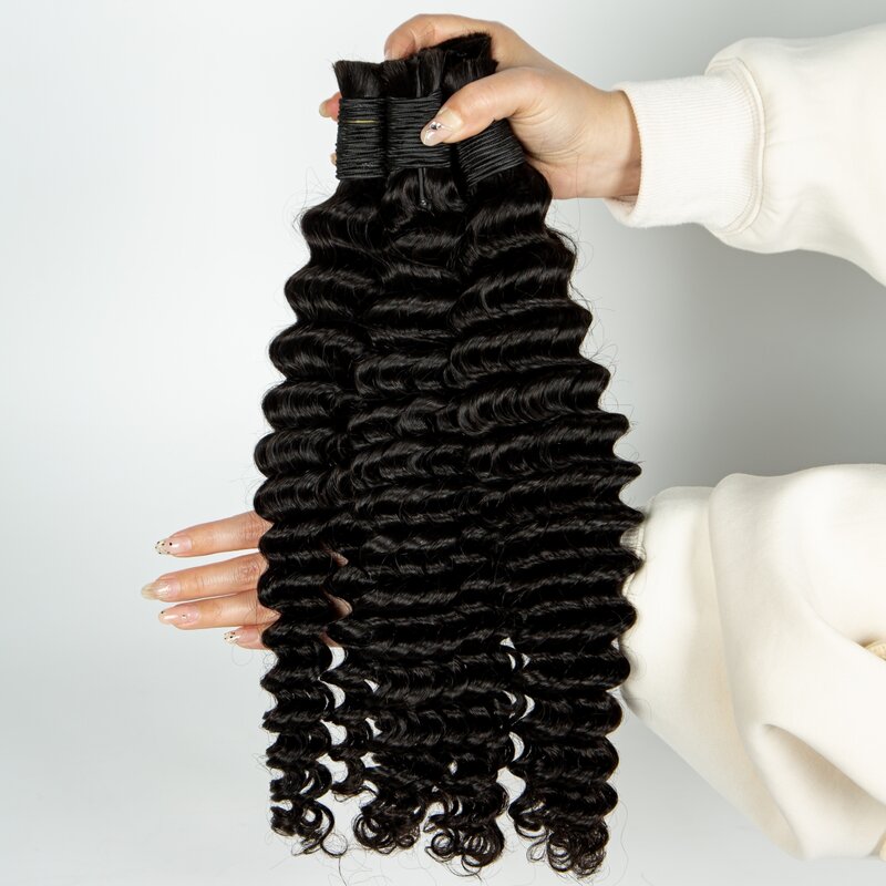 26 28 Inch Deep Wave Bulk Human Hair for Braiding No Weft 100% Virgin Hair Curly Human Braiding Hair Extensions for Boho Braids