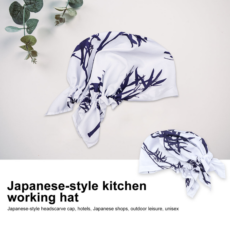 قبعة طاه يابانية مع عصابة عرق ، قبعة منفوشة ، قبعة مطبخ ، نادل ، غطاء رأس للعمل نادلة ، أزرق