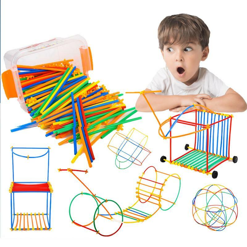 Mainan konektor jerami pembangun sedotan saling mengunci mainan Teknik membangun Kit benteng besar mainan edukasi anak-anak Ideal
