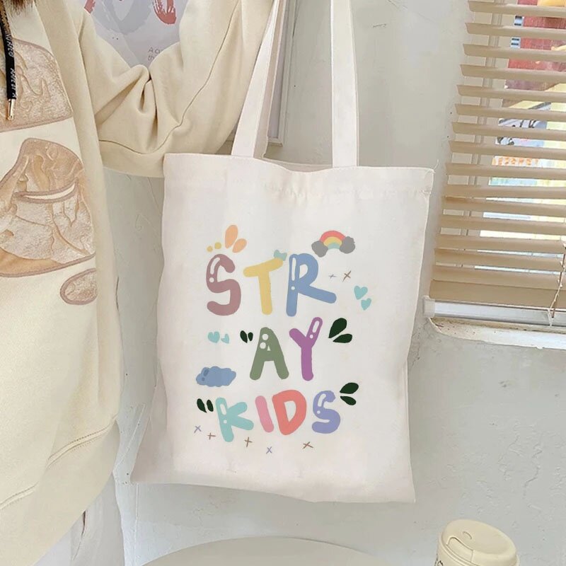 New Harajuku Canvas Tote Bag Kpop Group Shopper Shoulder Bags Tuisyen Sekolah Tuition Bag Tote Handbags for Women Bolso Lona