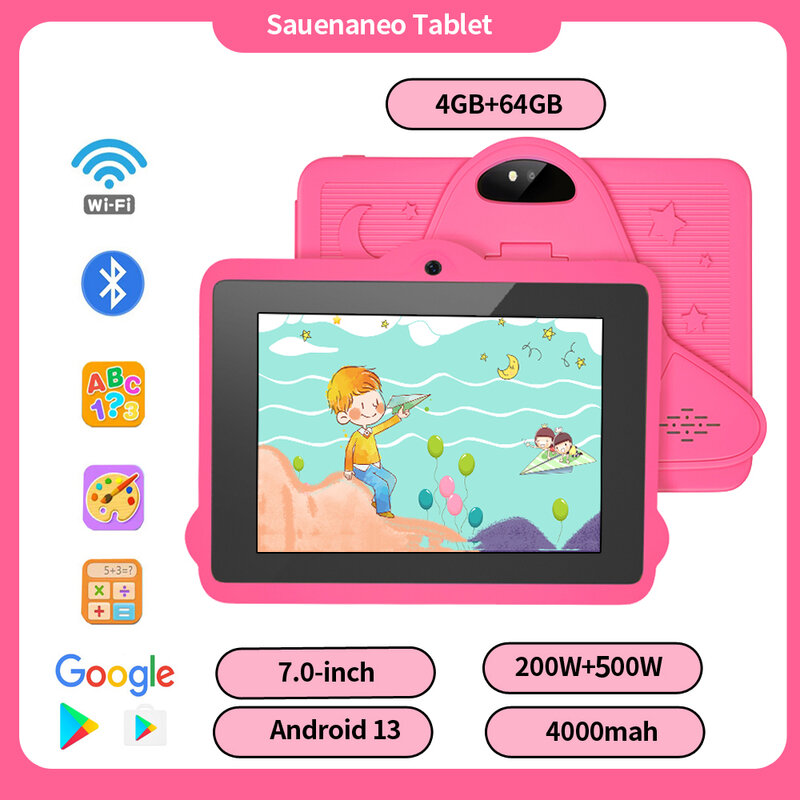 Новинка 2024, детский планшет, 4 Гб ОЗУ 64 Гб ПЗУ, портативный аккумулятор 4000 мАч, телефон с Wi-Fi, Android 13,0