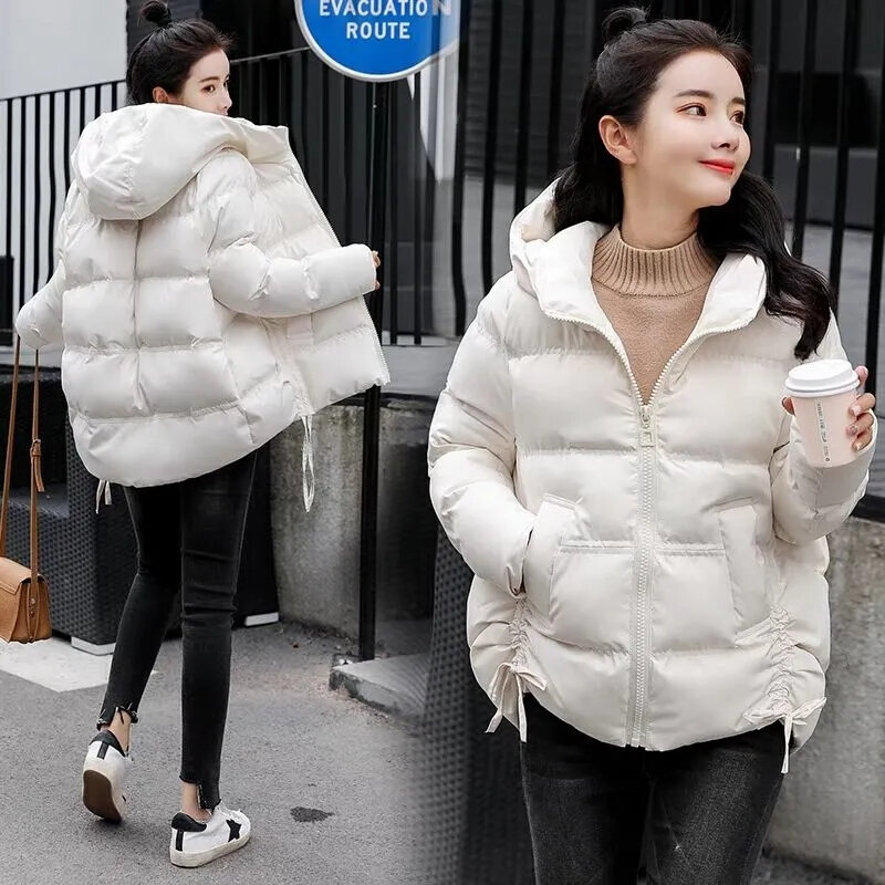 2023 nowa krótka kurtka zimowa damskie parki ciepłe puchowa kurtka bawełniana z kapturem damskie codzienne luźna odzież koreańskie ocieplana kurtka