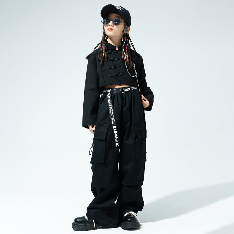 Kinder Teenager Punk Hip Hop Kleidung schwarzes Hemd Crop Tops lässige Cargo hose Minirock für Mädchen Jazz Tanz Kostüm Show Kleidung