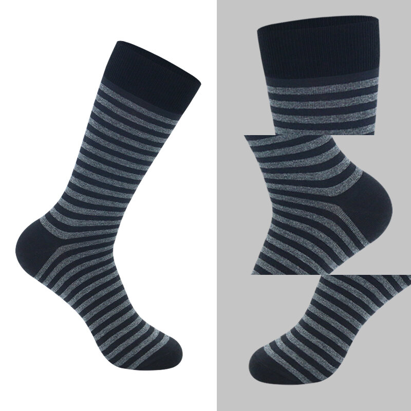 5 Pairs Large Size Fashion Business Men Dress Socks High Quality Stripe Black Gray Pure Men Cotton Socks Size EU41-48