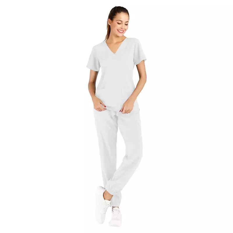 Mulheres anti-rugas macio Premium tecido enfermagem conjunto esfrega, poliéster rayon spandex, laváveis uniformes