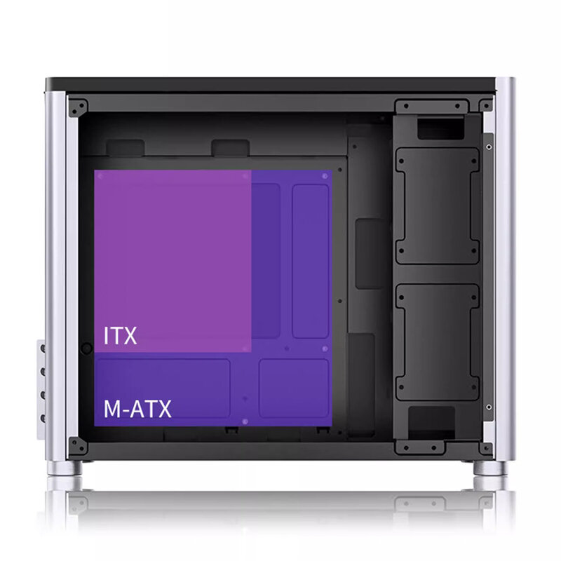 เคสอะลูมิเนียม D30 M-ATX ATX สีเงินมินิเคสคอมพิวเตอร์ระบายความร้อนด้วยน้ำ240กระจกโปร่งแสงสองด้าน