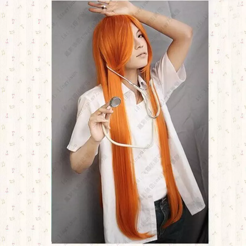 Wybielacz. Inoue Orihime pomarańczowa peruka z przebranie na karnawał anime o długości 100cm z prostą peleryną darmowa peruka