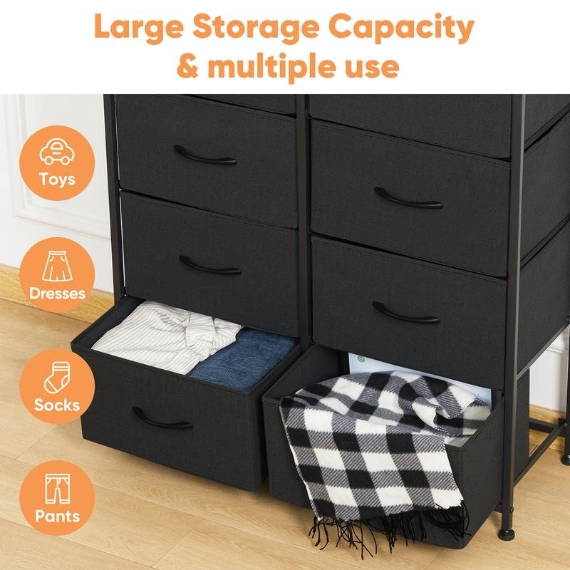 #Bedrom Drawer Dresser Organizer Chest of Drawers with Fabric Bins Steel Frame and Wood Top for Bedroom Closet Entryway Chest Of
