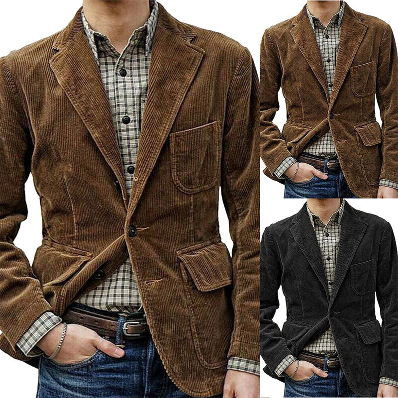Blazer masculino de veludo, terno casual diário, jaqueta quente vintage, casaco respirável, moda empresarial, inverno e outono
