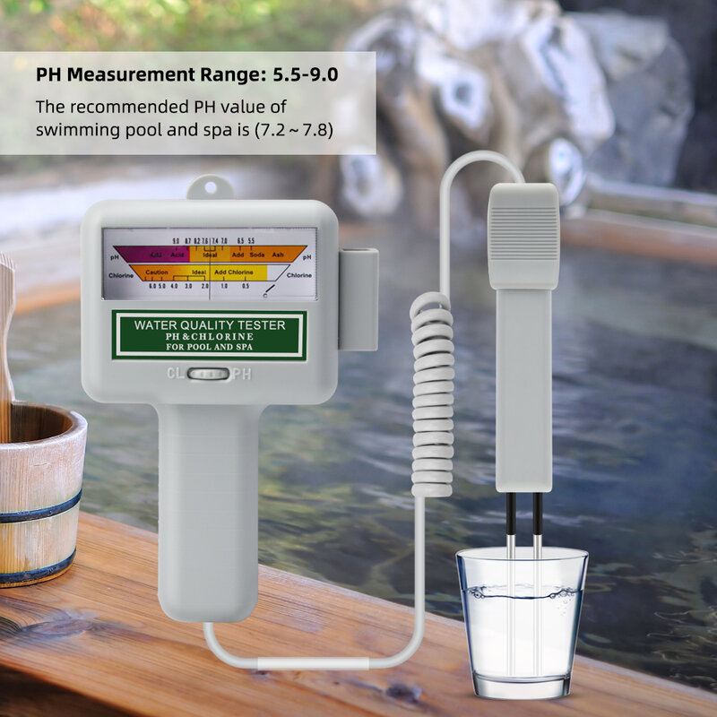 Yieryi เครื่องวัดค่า pH 2 in 1, CL2สระว่ายน้ำสปาเครื่องทดสอบคลอรีน PC101ตู้ปลาน้ำพุร้อนอุปกรณ์วิเคราะห์คุณภาพน้ำ