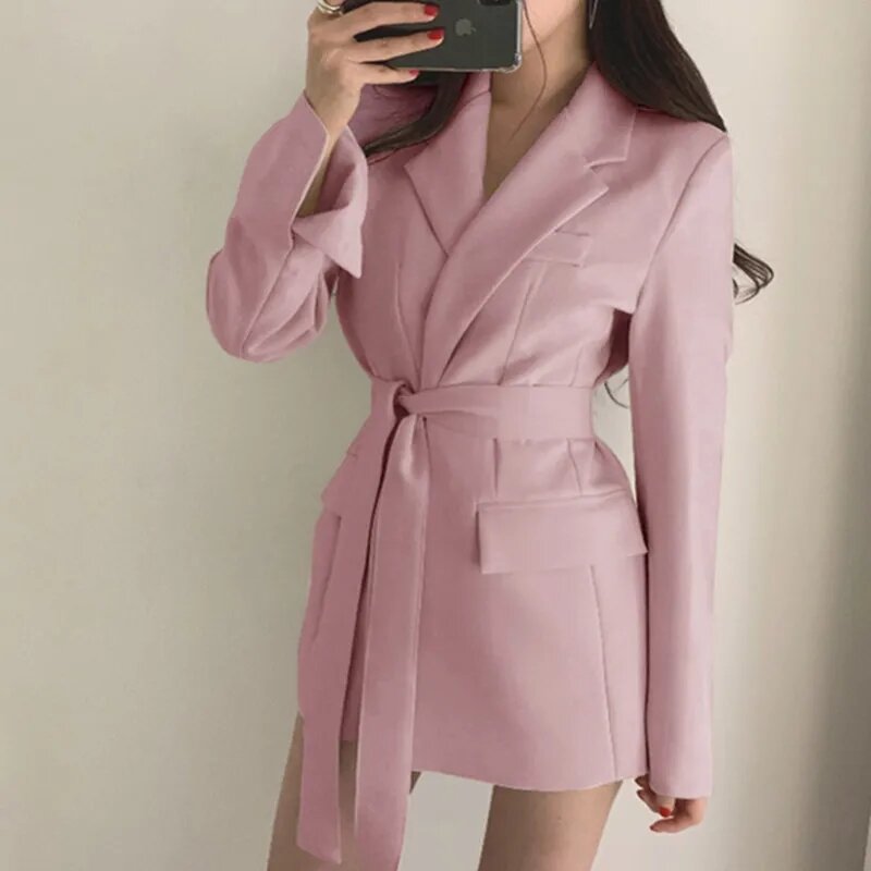 2023 Frauen lange Outwear Jacke Schärpen fallen ol koreanische neue Mode feste Blazer britischen Stil elegante schwarz beige Blazer Mantel