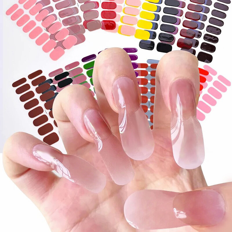 Pegatinas de uñas de Gel DIY, tiras de uñas de Color sólido de larga duración, parche deslizante, pegatina de cubierta completa, parche de manicura de uñas