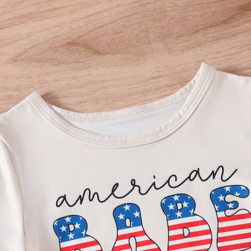 Lioraitiin Baby Girls 4th of July Clothes Set Short Sleeve Letters Tasseled T-shirt with Stars Print Shorts and Hairband Set