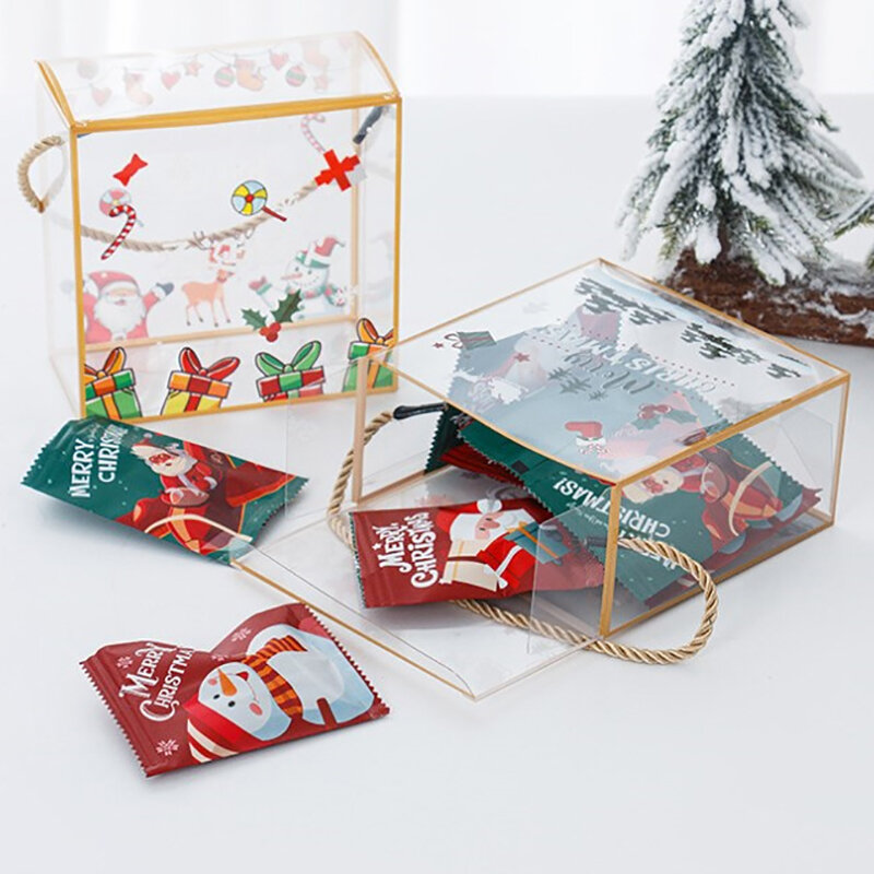 Caixa De Presente Transparente Do Natal, sacos De Presente De Pastelaria, PVC Limpar Candy Biscuit Baking Box, Nougat Candy Chocolate Food Packaging Box