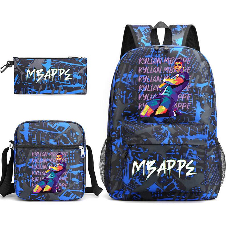 Mbappe set ransel anak muda motif avatar, tas sekolah pelajar, tas bahu tempat pensil 3 potong