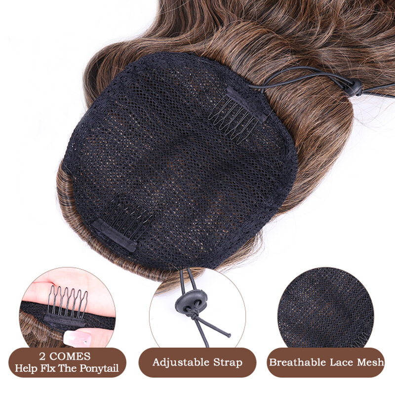 Kanekalon 20Inch Smooth Heat Resistant Draw String Hairpiece Water Wave Afro Curly Synthetic Drawstring Hair Ponytail Extensions