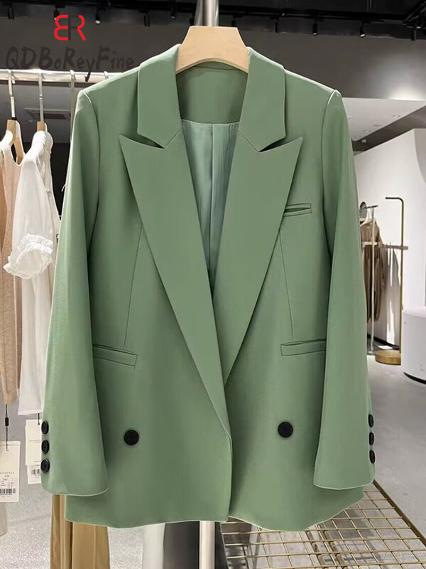 Blazer de gran tamaño para Mujer, chaqueta elegante de manga larga con doble botonadura para oficina, traje informal de primavera, novedad