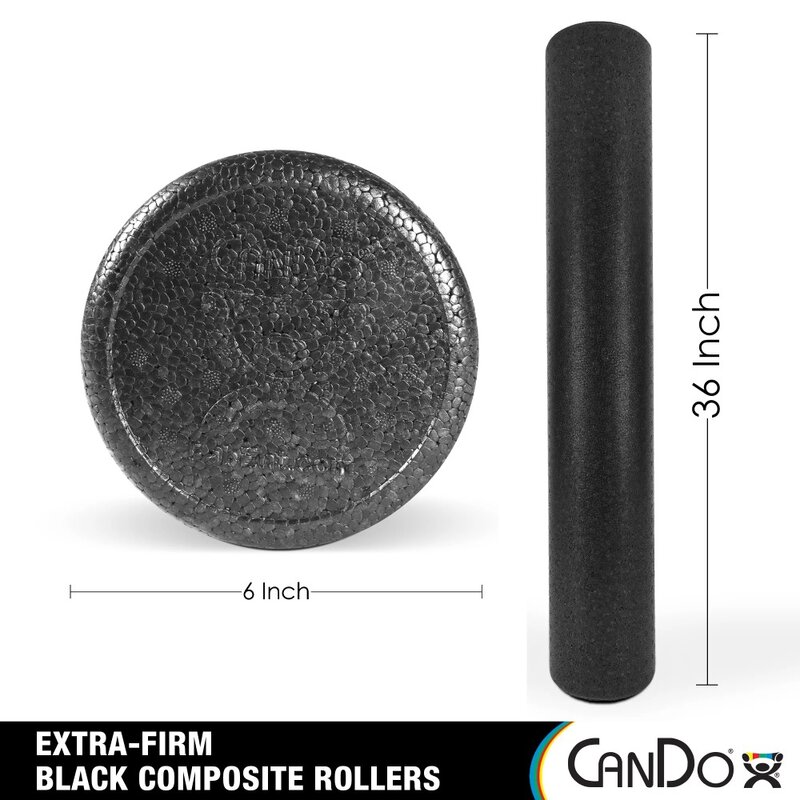 CanDo Black Composite High-Density Foam Rollers for Muscle Restoration Massage Therapy Sport Recovery 6" x 36" Round