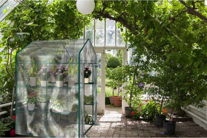 Greenhouse - Walk in Greenhouse with 4/8 Sturdy Shelves and PVC Cover for Indoor or Outdoor Use - Green House by Home-Complete