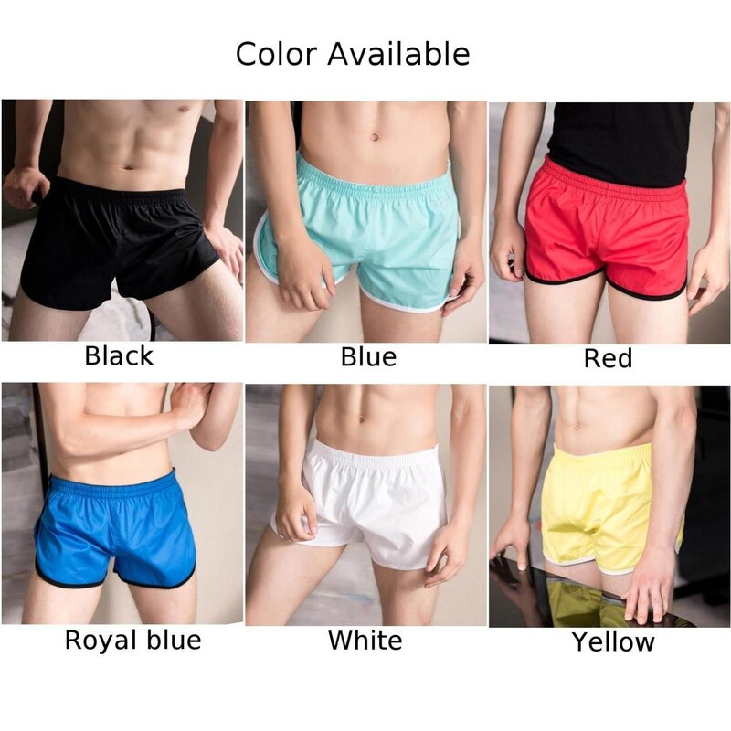 Celana pendek binaraga pria, Bawahan latihan olahraga pantai Fitness GYM cepat kering musim panas warna putih/kuning/merah/hitam untuk lelaki