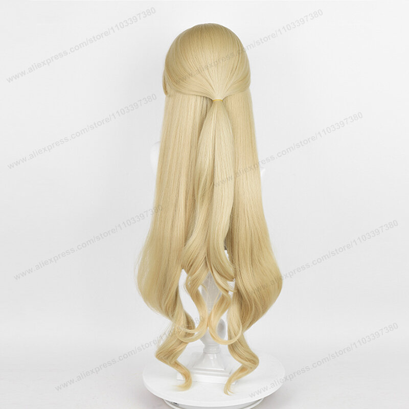 Navia Cosplay Pruik 95Cm Linnen Gold Wave Hair Fontaine Anime Hittebestendige Synthetische Hoofdhuid Pruiken