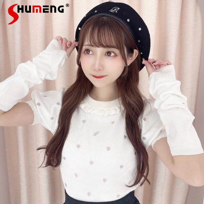 Customized New Japanese Autumn And Winter Mine Mass-Produced Soft Girl Love Embroidered Bubble Oversleeve Sweater Kawaii Clothes
