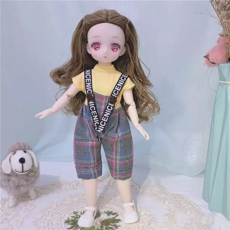 Bonecas Kawaii Movable Joint com Roupa da Moda, Cabelo Macio, Dress Up Girl Toys, Presente de Aniversário, BJD, 30cm, 6 Pontos, Novo