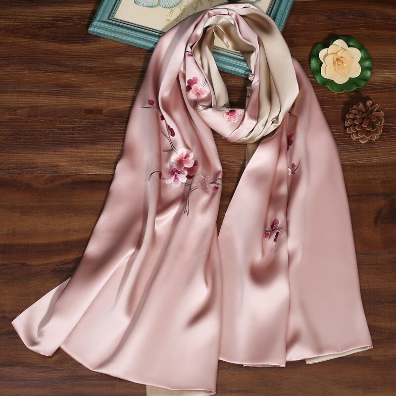 Женский двухслойный шарф с вышивкой «Слива»