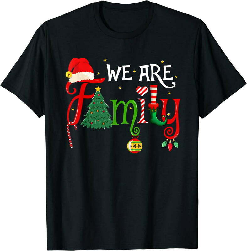 We Are Family-Camiseta de árbol de Navidad para hombres y mujeres, sombrero de Papá Noel, elfo de Navidad, bastón de caramelo, ropa, camisetas de manga corta, Unisex, Verano