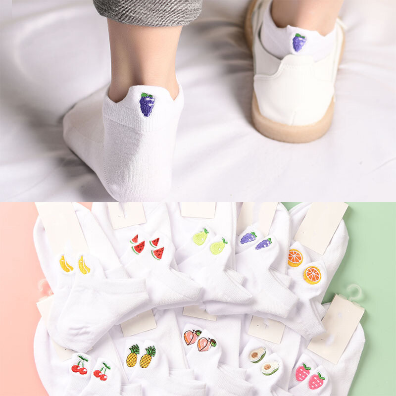 1 paio di calzini corti da donna calzini da cartone animato con stampa di frutta Avocado Kawaii calzini da donna Harajuku ricamo Street Socks