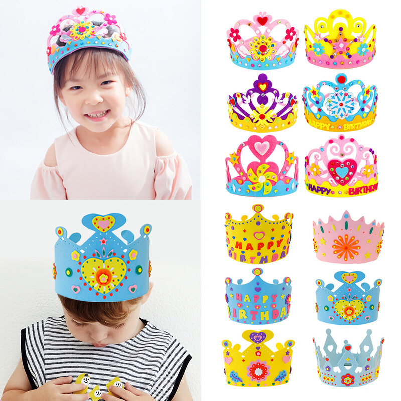 Buatan Tangan Kertas Busa Payet Mahkota Kit Ulang Tahun Tiara Topi Bahan Kerajinan Tangan Mainan untuk Anak Anak Dekorasi Pesta Gaya Acak