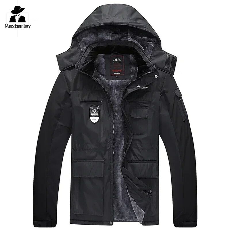 Men's Winter Jacket Fleece Thick Warm Waterproof Hooded Padded Parka Male Big Size Coat 8XL Zip-up Outerwear Korean Windbreaker
