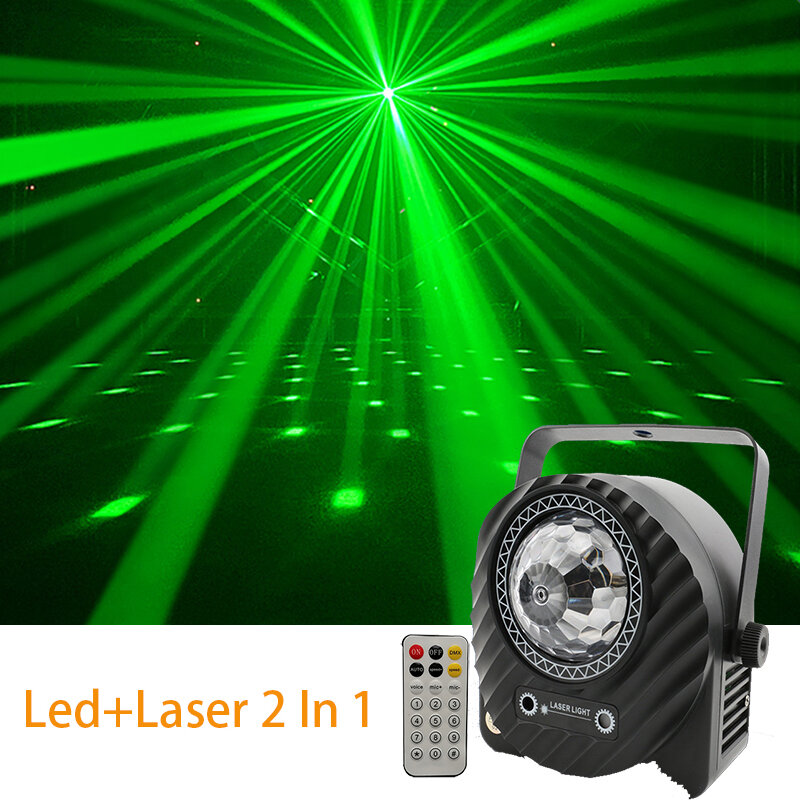 Boule magique de cristal à LED avec laser rouge et vert, lumière DJ, 2 effets en 1, faisceau à distance, fleur Chang pour fête, vacances, mariage