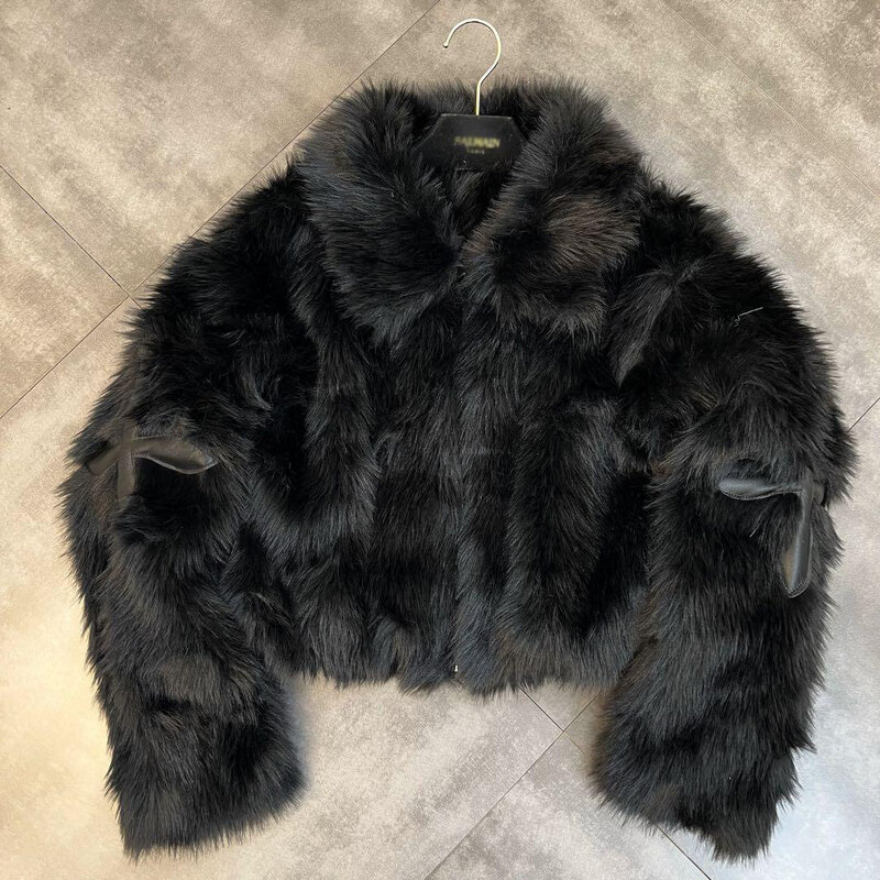 Manteau de Fourrure pour Femme, Veste d'Automne et d'Hiver, Parka Noire et Blanche, Nouvelle Collection 2023