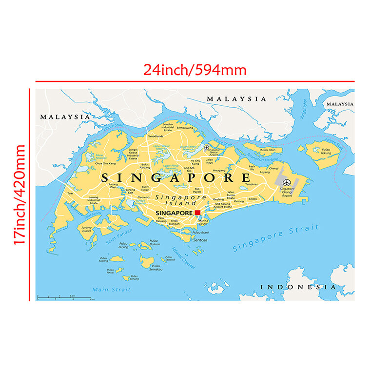 59*42cm mapa do singapura não-tecido pintura em tela parede sem moldura impressão decorativa imagem arte cartaz decoração para casa