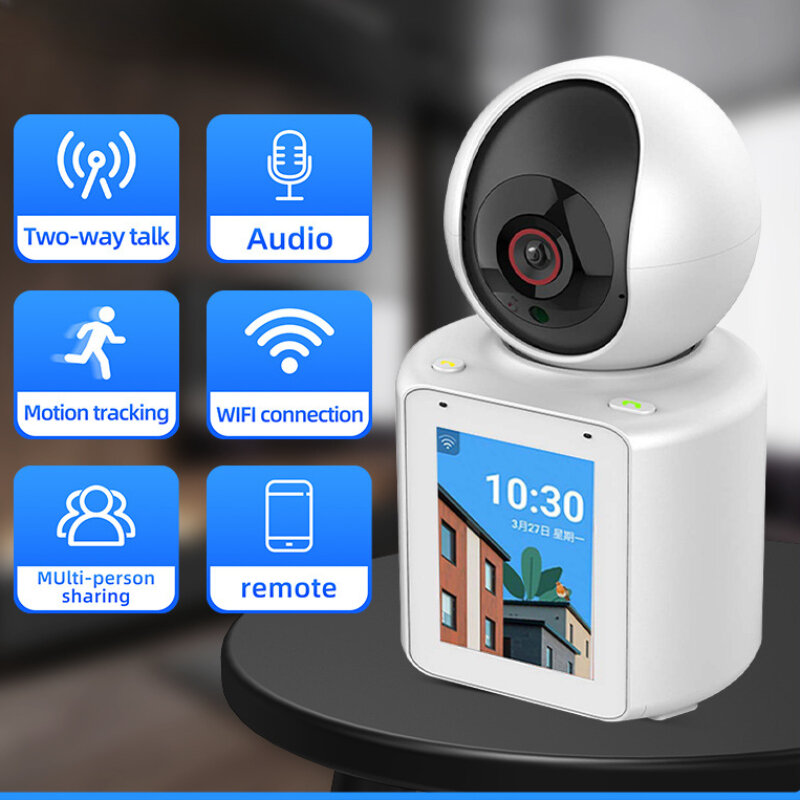 Monitoramento Inteligente com Display, Chamada de Vídeo 2 Vias, WiFi, HD, Rastreamento Automático, Impermeável, Segurança do Bebê, Câmera IP, 1080P, 2,4"