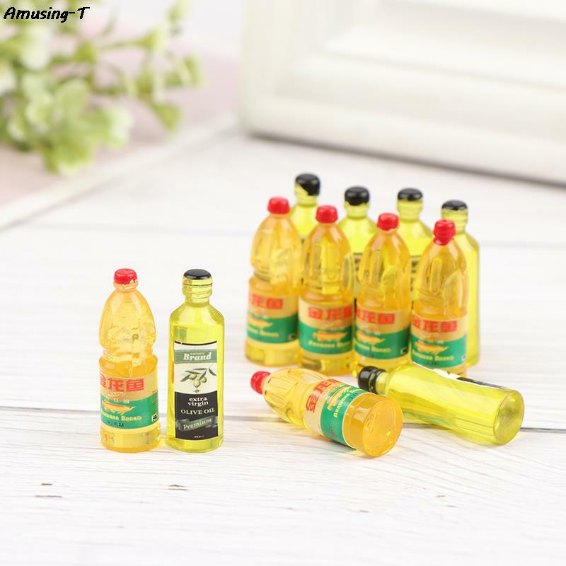 6 buah/lot Kawaii Resin minyak zaitun miniatur rumah boneka botol minyak Resin Mini Cabochon DIY simulasi makanan Dekorasi Rumah
