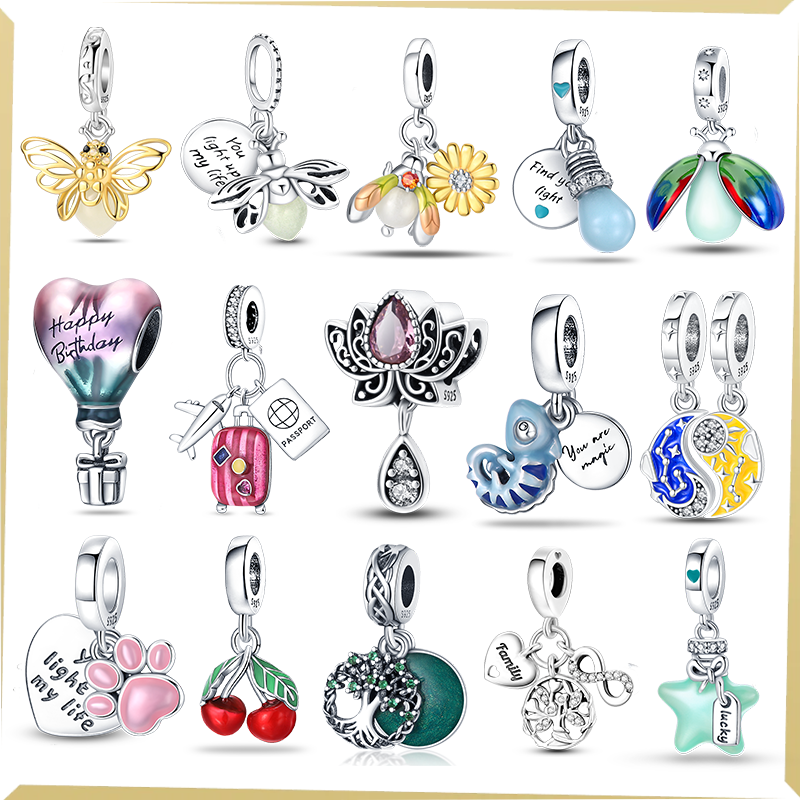 Jimat cocok Pandora 925 gelang asli bunglon bercahaya kupu-kupu 925 jimat perak manik-manik halus DIY membuat perhiasan