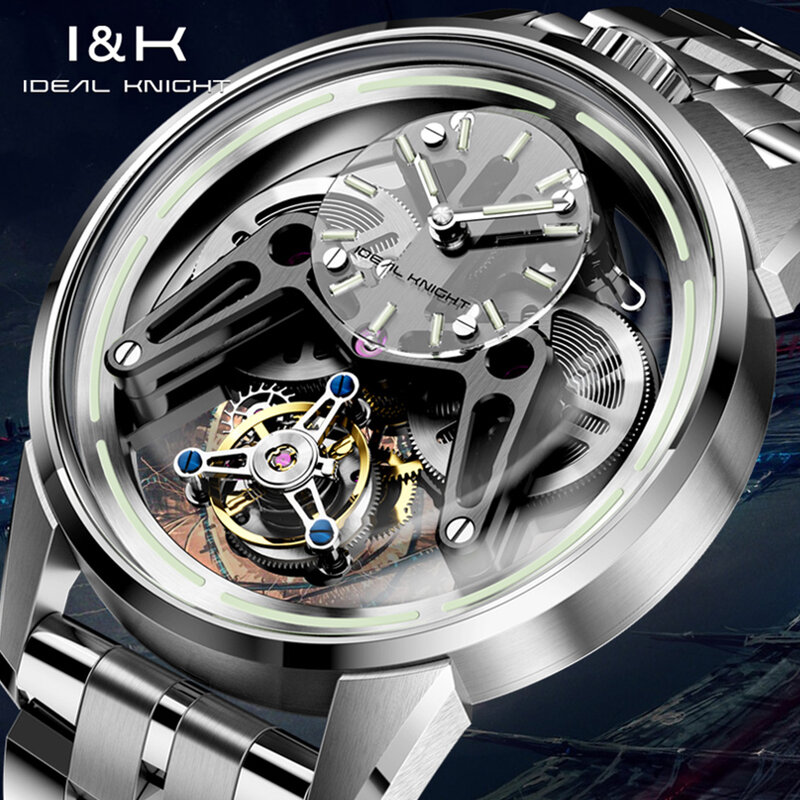 Ideal Knight jam tangan mekanis otomatis, arloji Level Favorit Pria 316L Strip baja presisi gerakan Tourbillon Multi tali