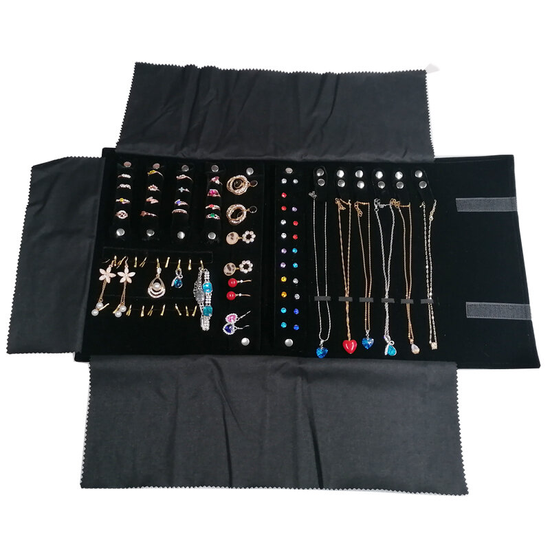 Nova moda preto cinza veludo jóias rolo saco para jóias anel brincos organizador saco de armazenamento portátil colar exibir casos