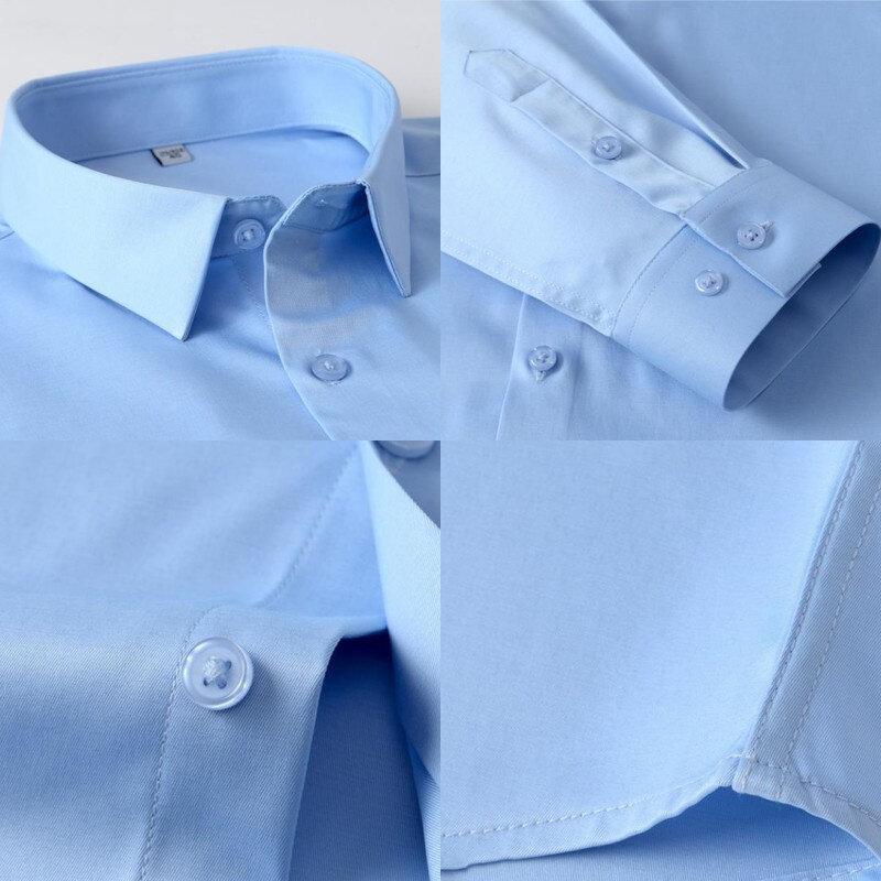 Wysokiej jakości rozciągliwe męskie koszule przeciwzmarszczkowe z długim rękawem ubranie koszule dla mężczyzn Slim solidny kolor koszula biznesowa bluzka społecznościowych