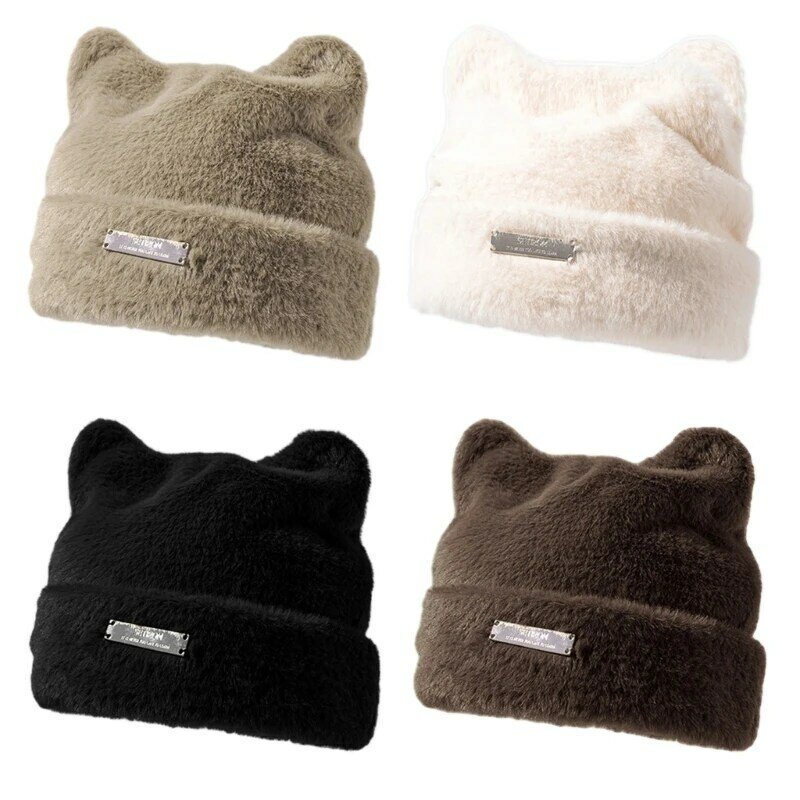 Pluche hoeden voor dames Cat Beanie Vintage mutsen Dameshoedaccessoires Warme mutsen voor herfst Winter