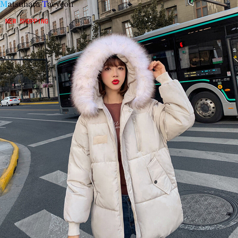 Jaket mantel bertudung Parka wanita, jaket hangat tebal tahan angin Ultra ringan Korea longgar modis musim dingin 2024