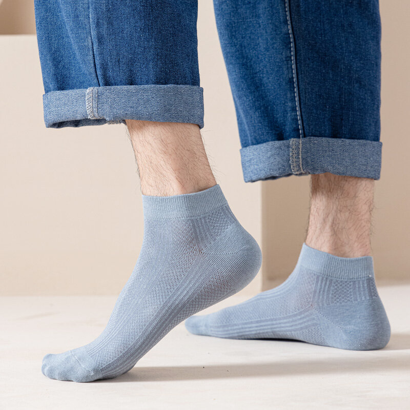 6 pasang kaus kaki pergelangan kaki pria kualitas tinggi kaus kaki olahraga katun sejuk kaus kaki jala kasual atletik musim panas potongan tipis pendek Sokken ukuran 38-43