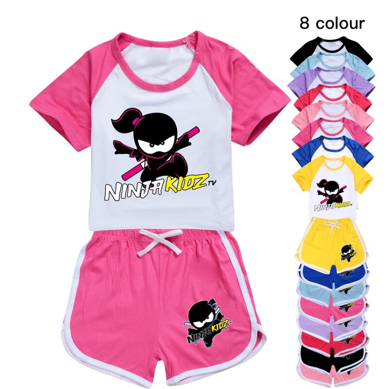 Летняя детская футболка ниндзя + шорты, повседневный спортивный костюм, детская эксклюзивная одежда, комплект топов для маленьких девочек, футболка для мальчиков, для детей
