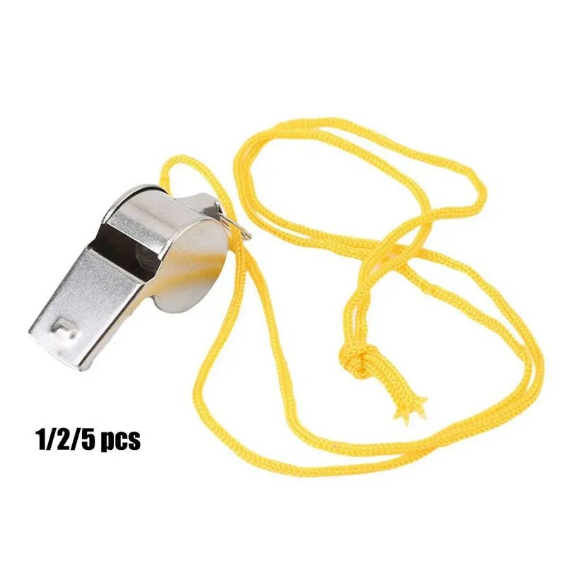 High quality With Black/Yellow Rope Referee Sport Rugby Cheerleaders Metal Whistle Cheerleading Tool Stainless Steel Whistles