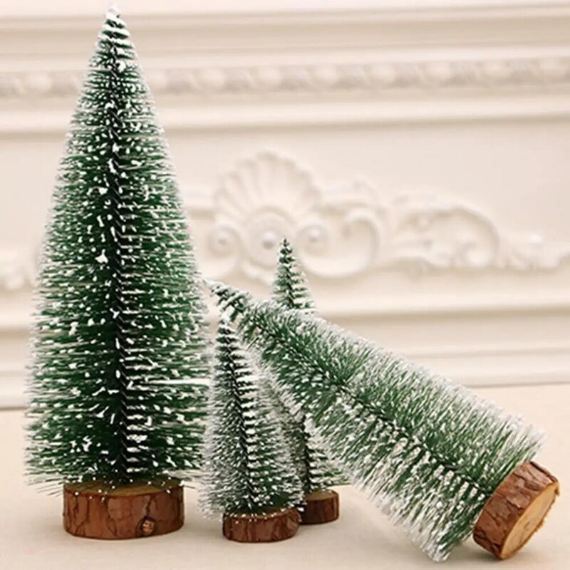 Artificial Mini Christmas Tree Christmas Decorations White Cedar Needle Tree Wooden Base 5 Styles Noel Xmas New Year Decoration