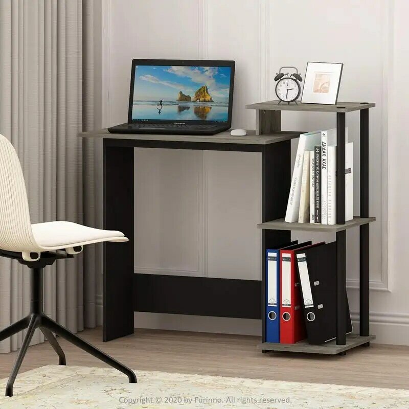 Furinno 3-escritorio de ordenador portátil para el hogar, Notebook eficiente, gris roble/negro