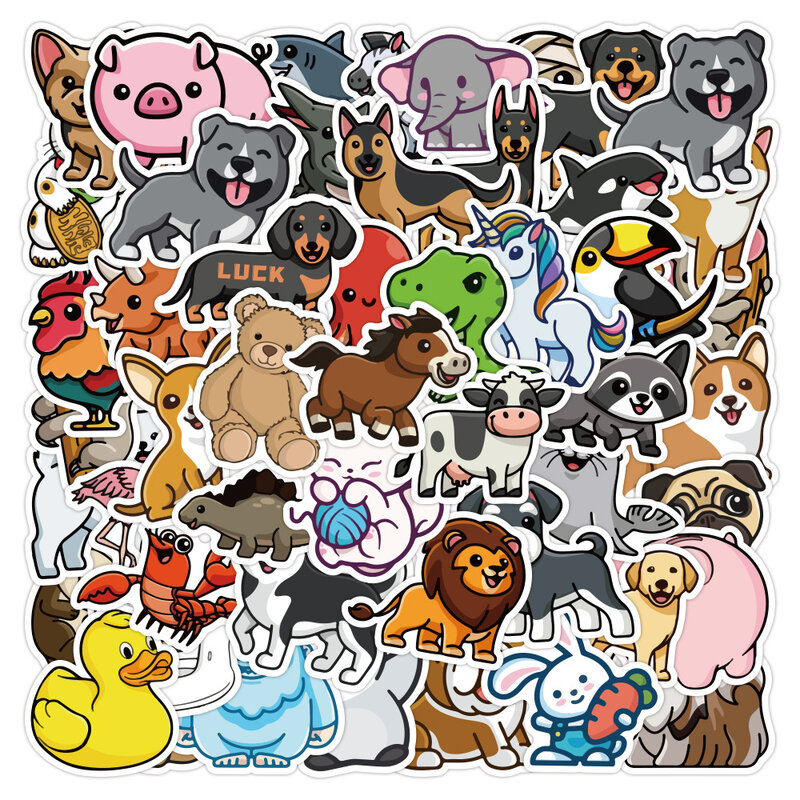 귀여운 심플 동물 PVC 스티커, 미적 다채로운 장식, 스크랩북, 한국 문구류, 어린이 학용품, 50 개