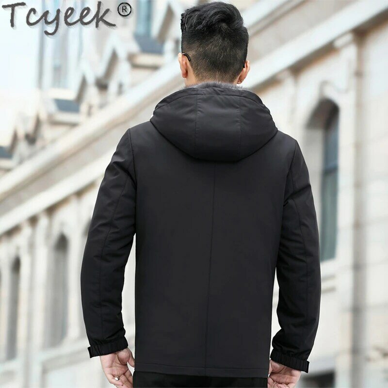 Tcyeek Natural Mink Fur Liner Coats Fashion Parka for Men Slim Men's Coat Hooded Real Fur Jackets Winter Jacket Liner Detachable